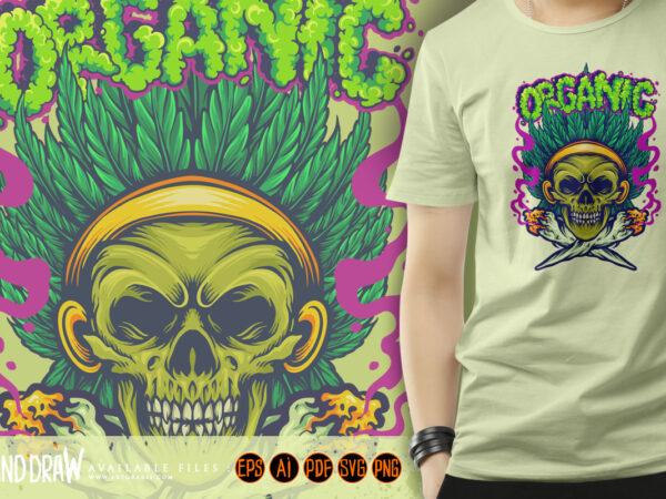Smoking skull with cannabis headressing logo illustrations t shirt template vector