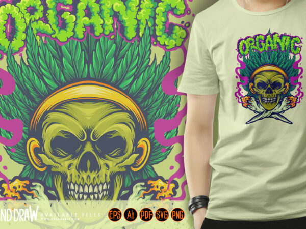 Smoking skull with cannabis headressing logo illustrations t shirt template vector Smoking skull with cannabis headressing logo illustrations t shirt template vector