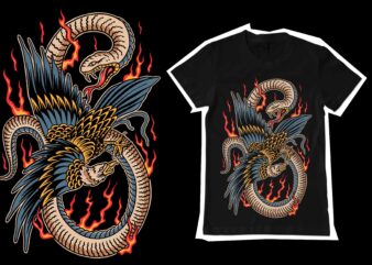 snake eagle traditional illustration for t-shirt