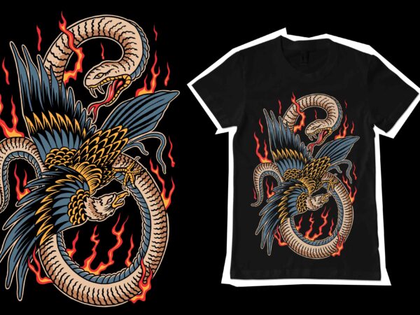 Snake eagle traditional illustration for t-shirt