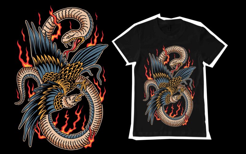 snake eagle traditional illustration for t-shirt