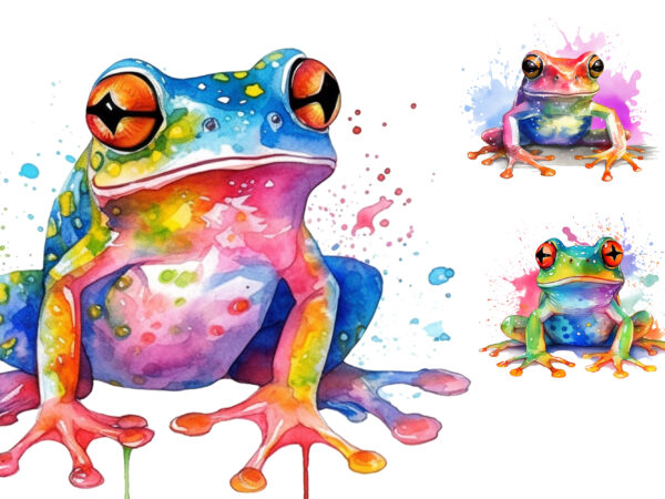 Watercolor colorful frog sublimation clipart t shirt design for sale