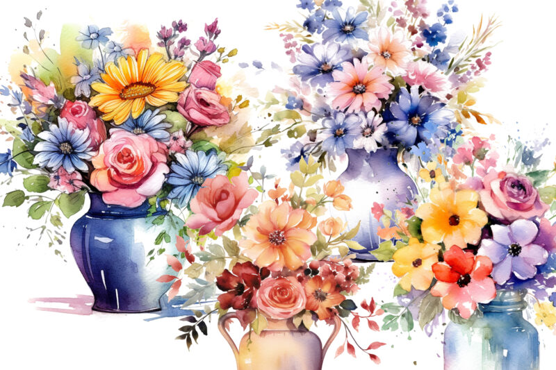 watercolor Vase of Flowers Clipart