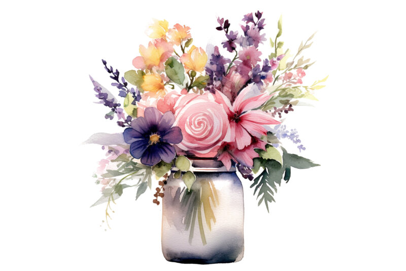 watercolor Vase of Flowers Clipart