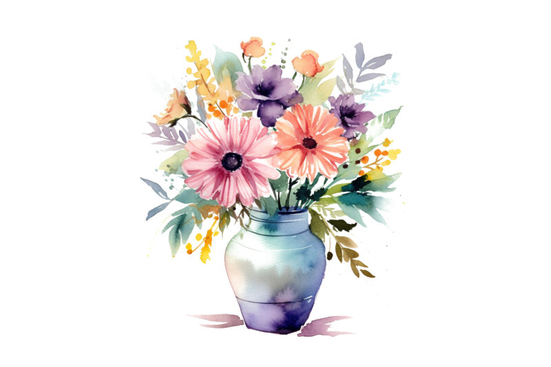 watercolor Vase of Flowers Clipart