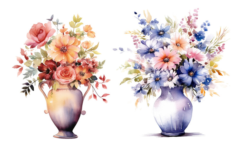 watercolor Vase of Flowers Clipart