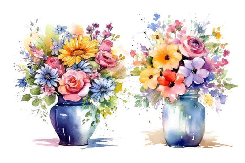 watercolor Vase of Flowers Clipart
