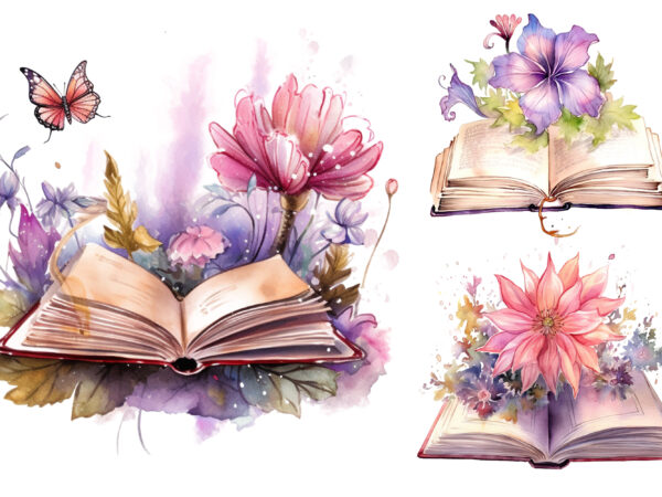 Fairy flower book watercolor clipart t shirt graphic design