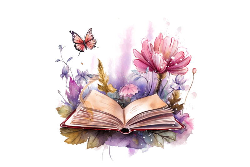 Fairy Flower Book Watercolor Clipart