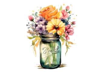 Flowers in Jar Watercolor Sublimation t shirt graphic design