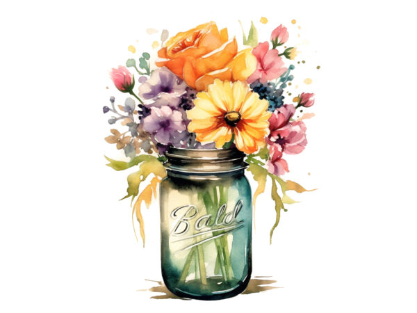 Flowers in jar watercolor sublimation t shirt graphic design