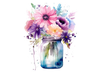 Flowers in Jar Watercolor Sublimation