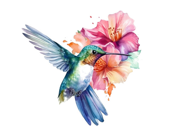 Fairy hummingbird watercolor clipart t shirt graphic design