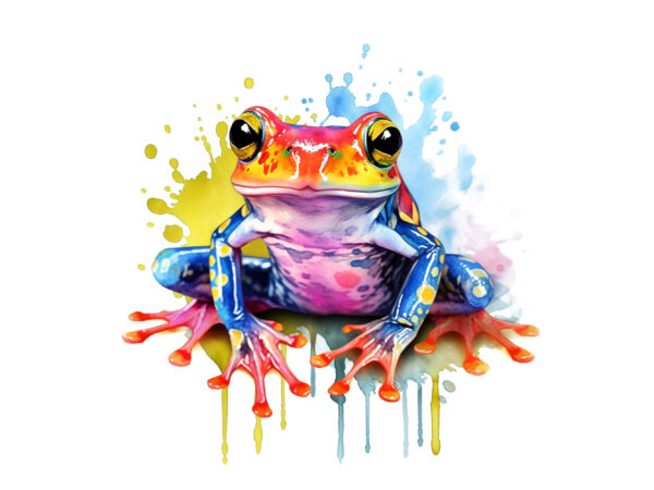 Watercolor colorful frog sublimation clipart t shirt design for sale