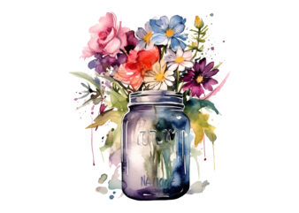 Flowers in Jar Watercolor Sublimation t shirt graphic design