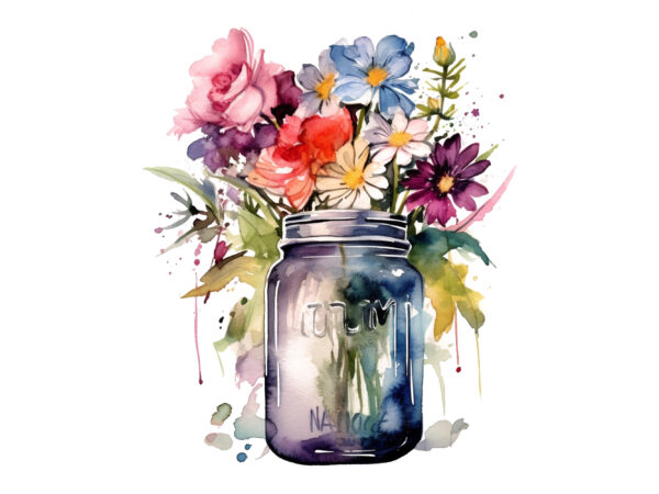 Flowers in jar watercolor sublimation t shirt graphic design