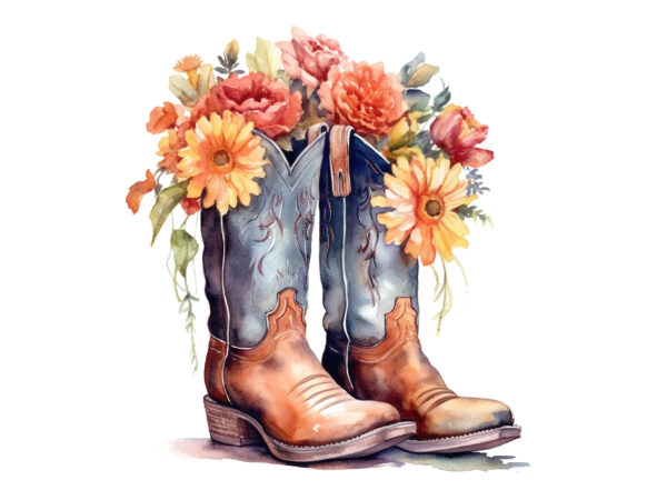 Western boots with flowers sublimation t shirt design for sale