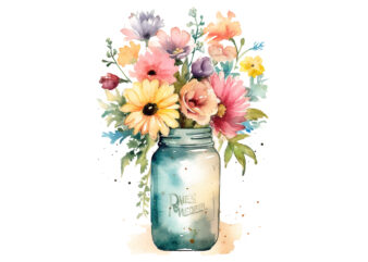 Flowers in Jar Watercolor Sublimation t shirt graphic design