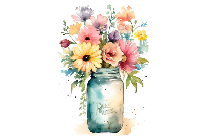 Flowers in Jar Watercolor Sublimation