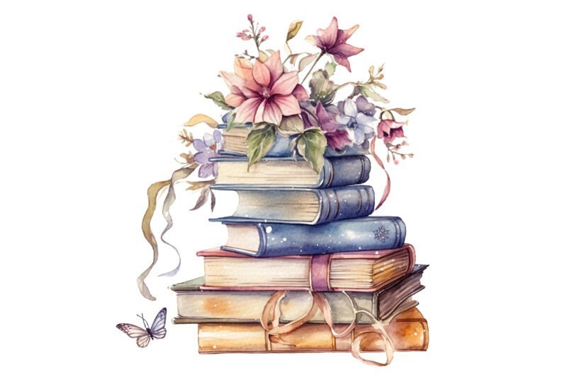 Watercolor Fantasy Books Clipart