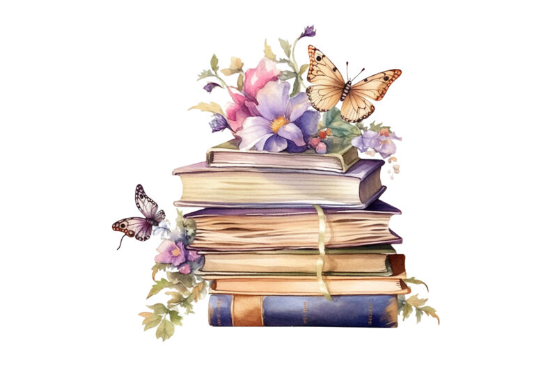 Watercolor Fantasy Books Clipart