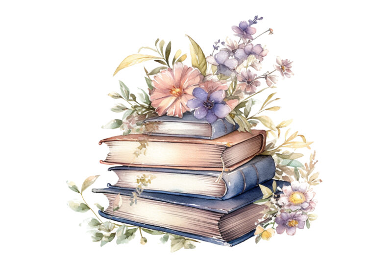 Watercolor Fantasy Books Clipart