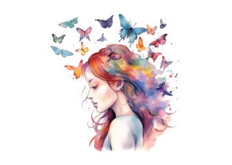 Girl and Butterflies Watercolor Clipart t shirt design template