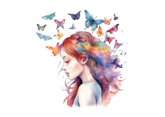 Girl and Butterflies Watercolor Clipart