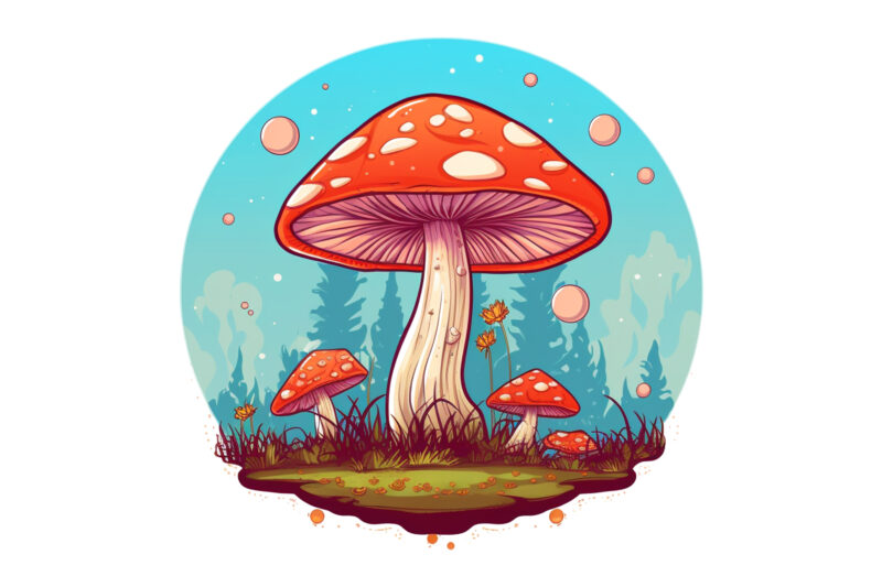 Magical Mushroom , flat 2d, vector for t shirt design