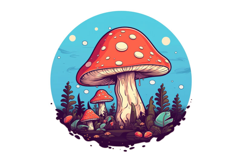 Magical Mushroom , flat 2d, vector for t shirt design