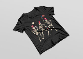 Dancing Skeleton 4th of July American Flag Skellies T-Shirt Design dvg png