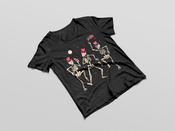 Dancing skeleton 4th of july american flag skellies t-shirt design dvg png