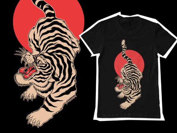 White tiger tattoo style for t-shirt design