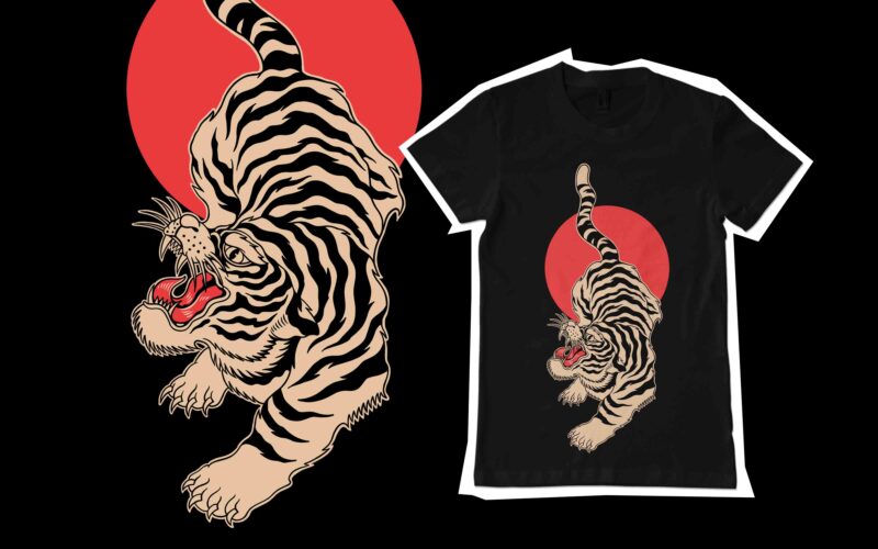 white tiger tattoo style for t-shirt design