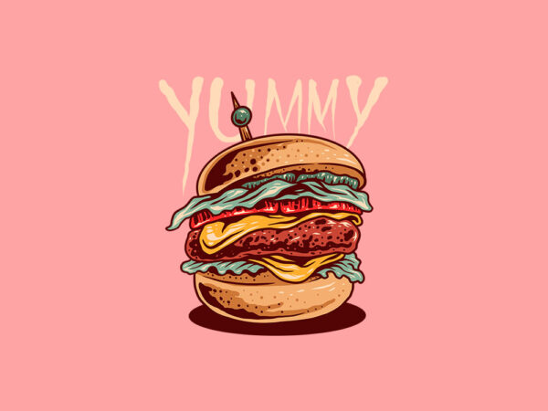 Yummy burger t shirt design template