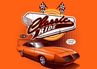 Sunset cruisin': orange classic car vector illustration