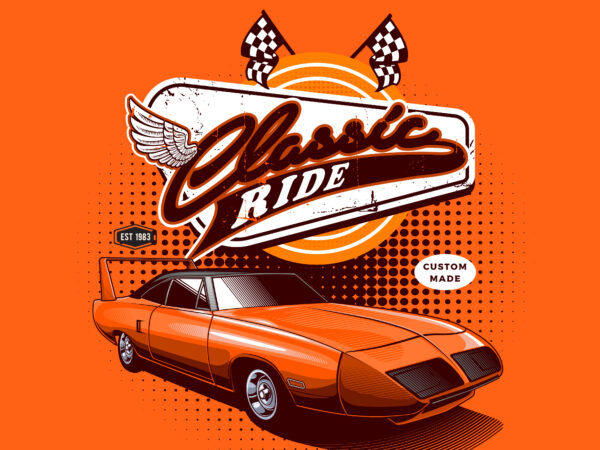 Sunset cruisin’: orange classic car vector illustration