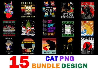 15 Cat Shirt Designs Bundle For Commercial Use Part 2, Cat T-shirt, Cat png file, Cat digital file, Cat gift, Cat download, Cat design