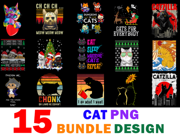 15 cat shirt designs bundle for commercial use part 2, cat t-shirt, cat png file, cat digital file, cat gift, cat download, cat design
