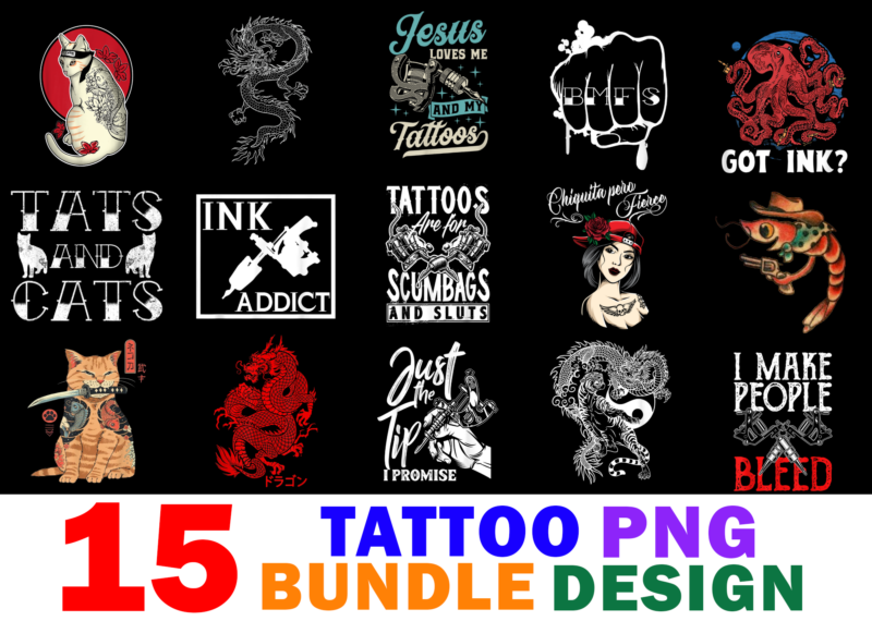 15 Tattoo Shirt Designs Bundle For Commercial Use, Tattoo T-shirt ...