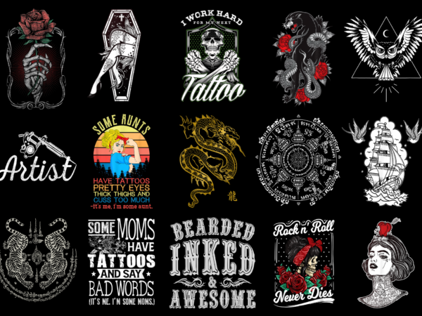 15 tattoo shirt designs bundle for commercial use part 3, tattoo t-shirt, tattoo png file, tattoo digital file, tattoo gift, tattoo download, tattoo design
