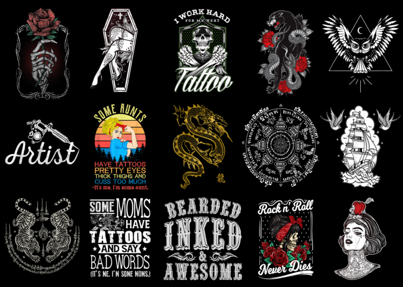 15 Tattoo Shirt Designs Bundle For Commercial Use Part 3, Tattoo T ...