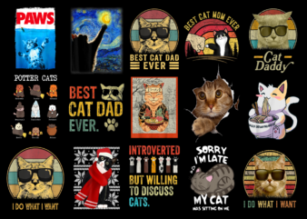 15 Cat Shirt Designs Bundle For Commercial Use Part 3, Cat T-shirt, Cat png file, Cat digital file, Cat gift, Cat download, Cat design