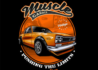 Orange Fury: Igniting the Roads – Muscle Car Vector Illustration