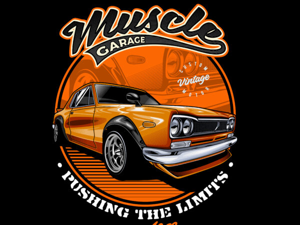 Orange fury: igniting the roads – muscle car vector illustration