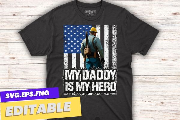 My dad is my hero funny usa flag lineman dad t shirt design vector svg, dads funny electrical lineman, electric lineman, american lineman, power lineman, lineman dad