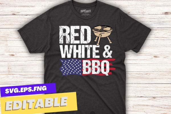 Red white & bbq funny Usa flag 4th of july bbq t shirt design vector, usa flag,bbq 4th of july, Patriot BBQ, celebration 4th of july, 4th of july drink,