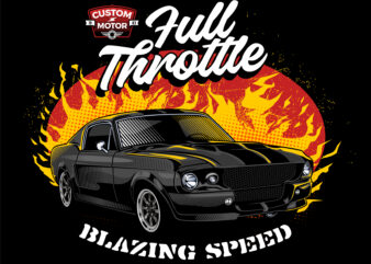 Inferno on wheels: black & flame - muscle car vector illustration