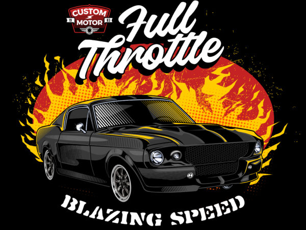 Inferno on wheels: black & flame – muscle car vector illustration