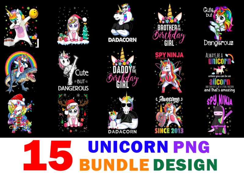 15 Unicorn Shirt Designs Bundle For Commercial Use Part 2, Unicorn T-shirt, Unicorn png file, Unicorn digital file, Unicorn gift, Unicorn download, Unicorn design